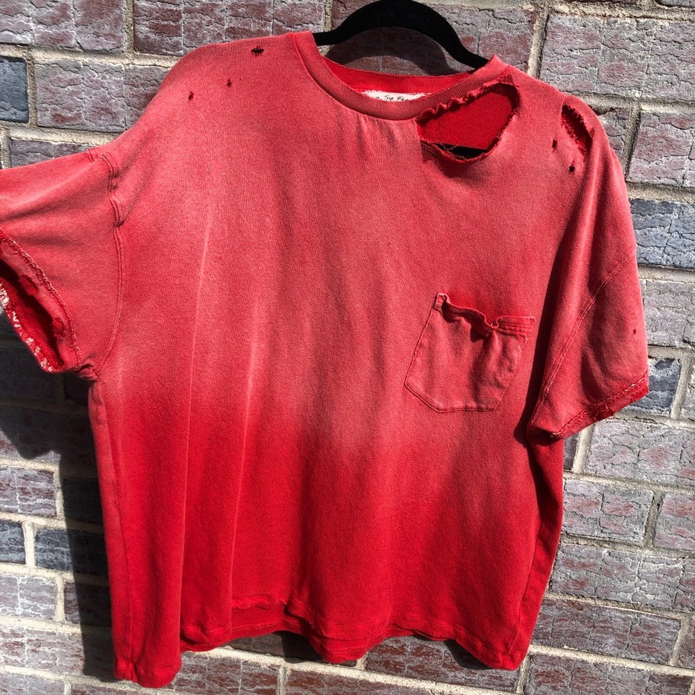 Free people red ombré distressed tee shirt